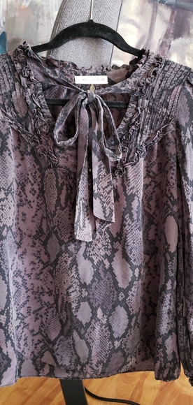 Rebecca Taylor Grey/Blk. Classic Silk Blouse Sz: S - Picture 2 of 6